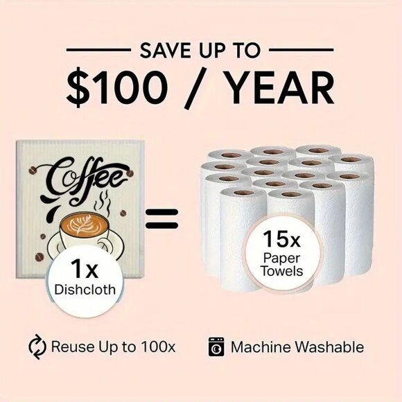 NEW Set of 5 Swedish Dishcloth - Coffee Lovers, Reusable Dishcloth, Sustainable - Picture 5 of 9